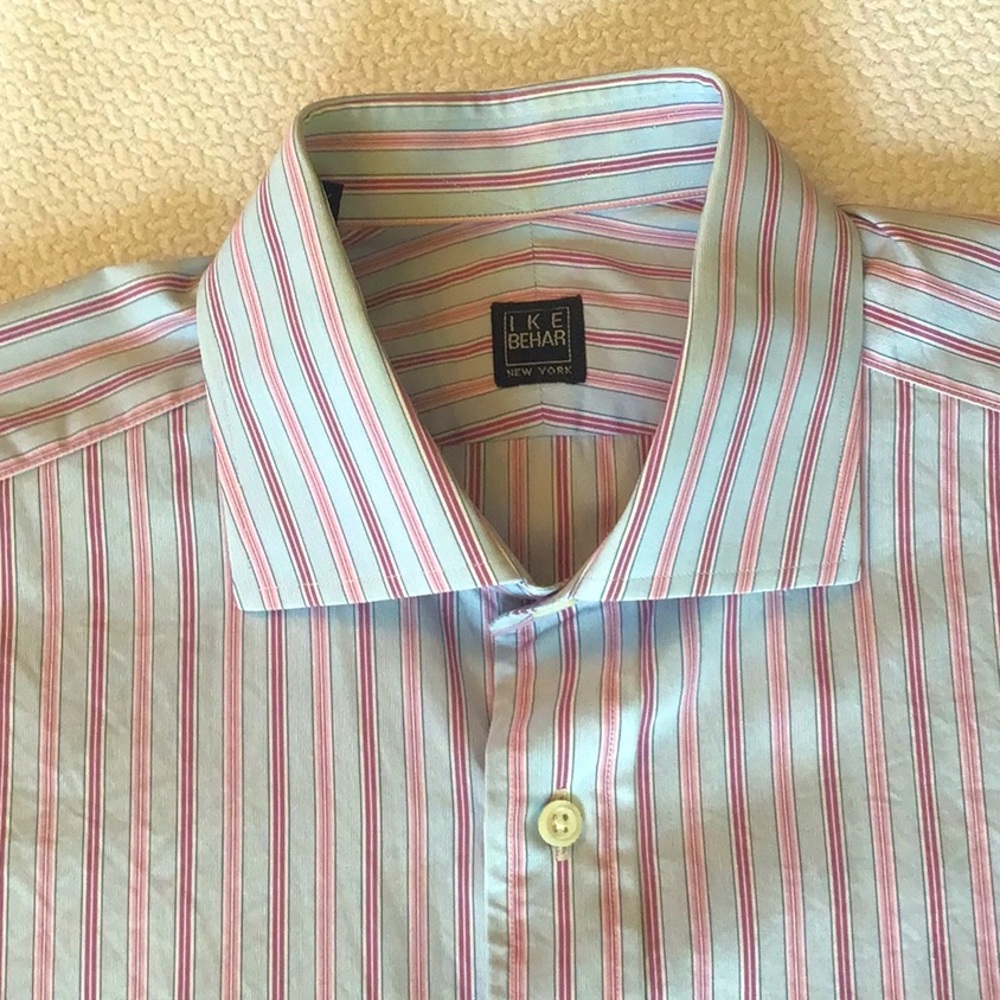 Ike Behar pink and blue striped shirt, 16 x 35, regular fit.